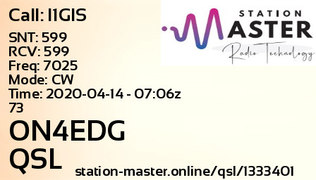QSL Card for ON4EDG QSO with I1GIS