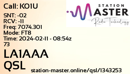 QSL Card for LA1AAA QSO with KO1U
