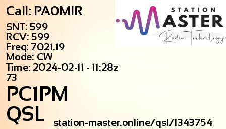QSL Card for PC1PM QSO with PA0MIR