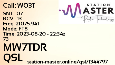 QSL Card for MW7TDR QSO with WO3T