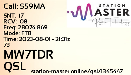 QSL Card for MW7TDR QSO with S59MA