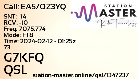 QSL Card for G7KFQ QSO with EA5/OZ3YQ
