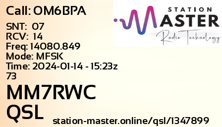 QSL Card for MM7RWC QSO with OM6BPA
