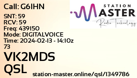 QSL Card for VK2MDS QSO with G6IHN