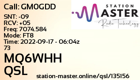 QSL Card for MQ6WHH QSO with GM0GDD