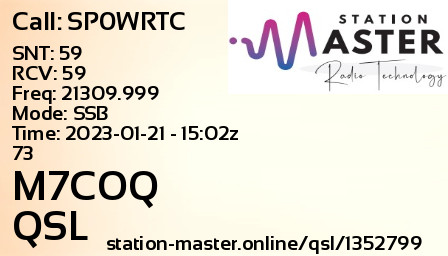 QSL Card for M7COQ QSO with SP0WRTC