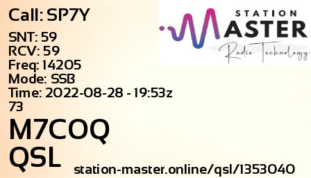 QSL Card for M7COQ QSO with SP7Y