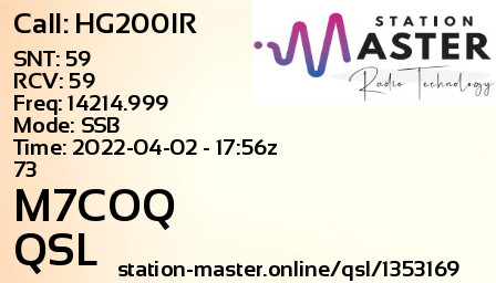 QSL Card for M7COQ QSO with HG200IR