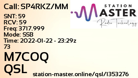 QSL Card for M7COQ QSO with SP4RKZ/MM