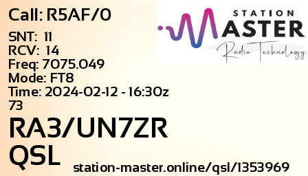 QSL Card for RA3/UN7ZR QSO with R5AF/0