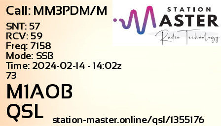 QSL Card for M1AOB QSO with MM3PDM/M