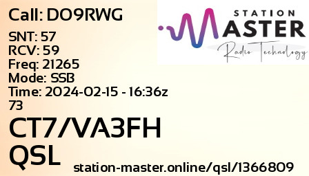 QSL Card for CT7/VA3FH QSO with DO9RWG