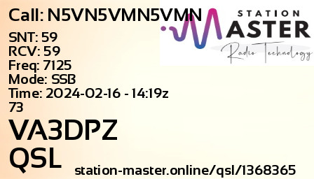 QSL Card for VA3DPZ QSO with N5VN5VMN5VMN