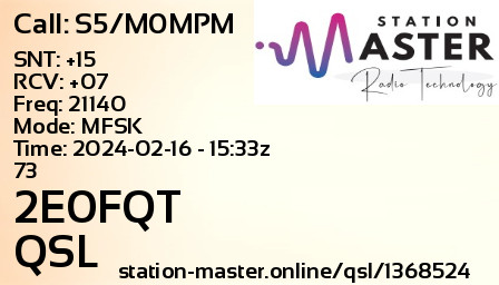 QSL Card for 2E0FQT QSO with S5/M0MPM