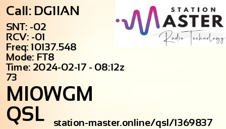 QSL Card for MI0WGM QSO with DG1IAN