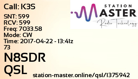 QSL Card for N8SDR QSO with K3S