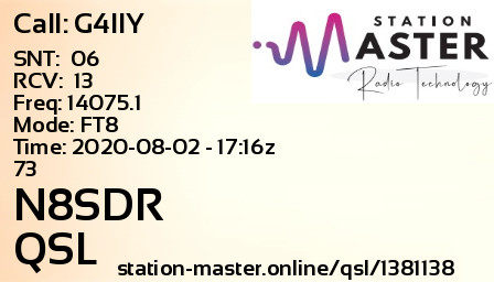 QSL Card for N8SDR QSO with G4IIY