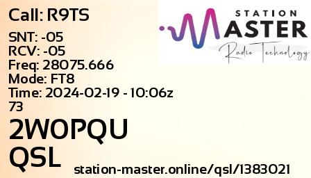 QSL Card for 2W0PQU QSO with R9TS