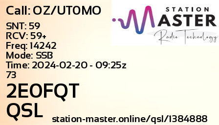 QSL Card for 2E0FQT QSO with OZ/UT0MO
