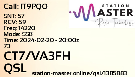QSL Card for CT7/VA3FH QSO with IT9PQO
