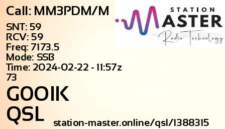 QSL Card for G0OIK QSO with MM3PDM/M