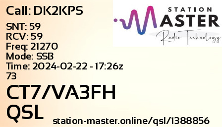 QSL Card for CT7/VA3FH QSO with DK2KPS