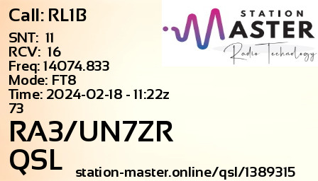 QSL Card for RA3/UN7ZR QSO with RL1B