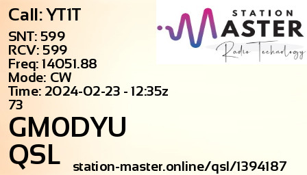 QSL Card for GM0DYU QSO with YT1T