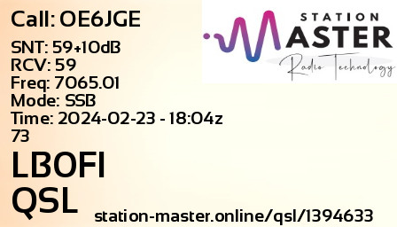 QSL Card for LB0FI QSO with OE6JGE