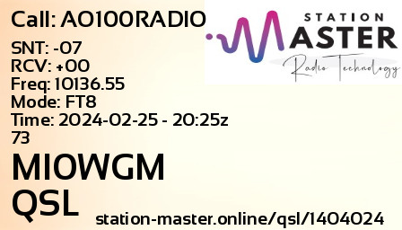 QSL Card for MI0WGM QSO with AO100RADIO