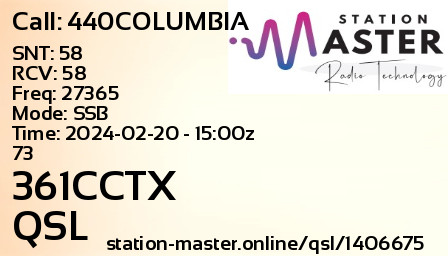 QSL Card for 361CCTX QSO with 440COLUMBIA