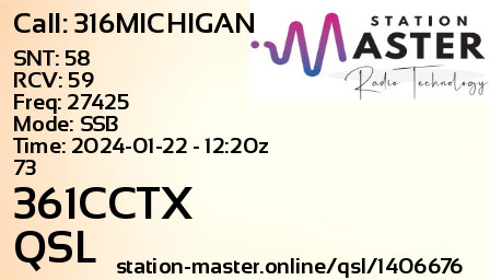QSL Card for 361CCTX QSO with 316MICHIGAN
