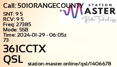 QSL Card for 361CCTX QSO with 501ORANGECOUNTY