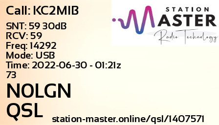 QSL Card for N0LGN QSO with KC2MIB