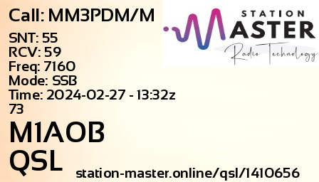 QSL Card for M1AOB QSO with MM3PDM/M