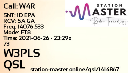 QSL Card for W3PLS QSO with W4R