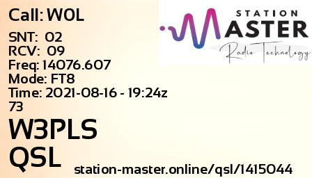 QSL Card for W3PLS QSO with W0L