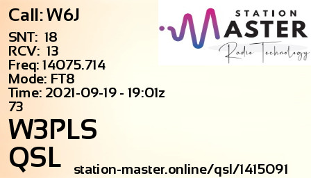 QSL Card for W3PLS QSO with W6J