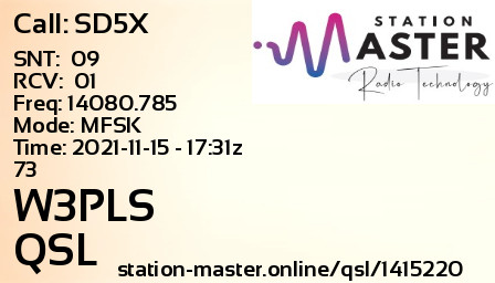 QSL Card for W3PLS QSO with SD5X