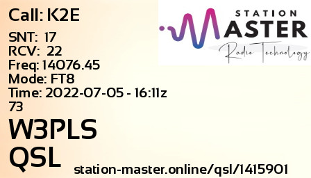 QSL Card for W3PLS QSO with K2E