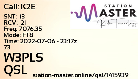 QSL Card for W3PLS QSO with K2E