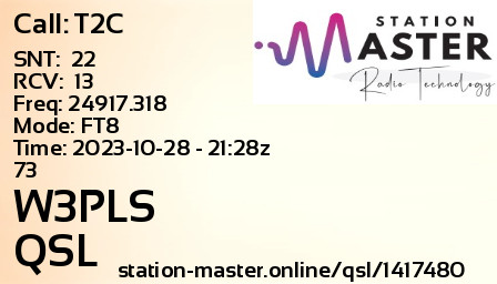 QSL Card for W3PLS QSO with T2C