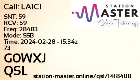 QSL Card for G0WXJ QSO with LA1CI