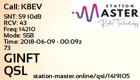 QSL Card for G1NFT QSO with K8EV
