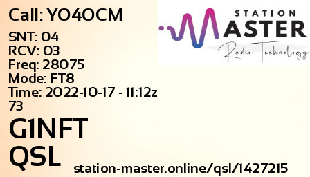 QSL Card for G1NFT QSO with YO4OCM