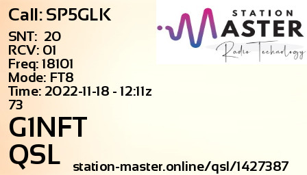 QSL Card for G1NFT QSO with SP5GLK