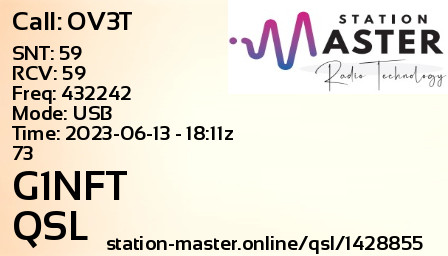 QSL Card for G1NFT QSO with OV3T