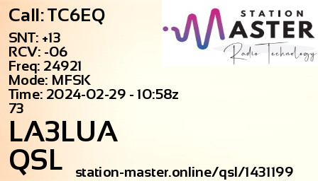 QSL Card for LA3LUA QSO with TC6EQ