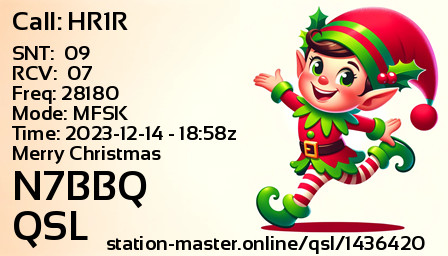 QSL Card for N7BBQ QSO with HR1R