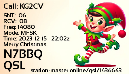 QSL Card for N7BBQ QSO with KG2CV